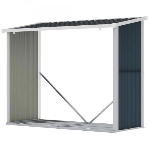 Casetilla para Leña Acero Galvanizado Cobertizo Leñero de Almacenamiento de Troncos con Techo Inclinado para Jardín Terraza Exterior 185x84x133,5/148,5 cm Gris [8]