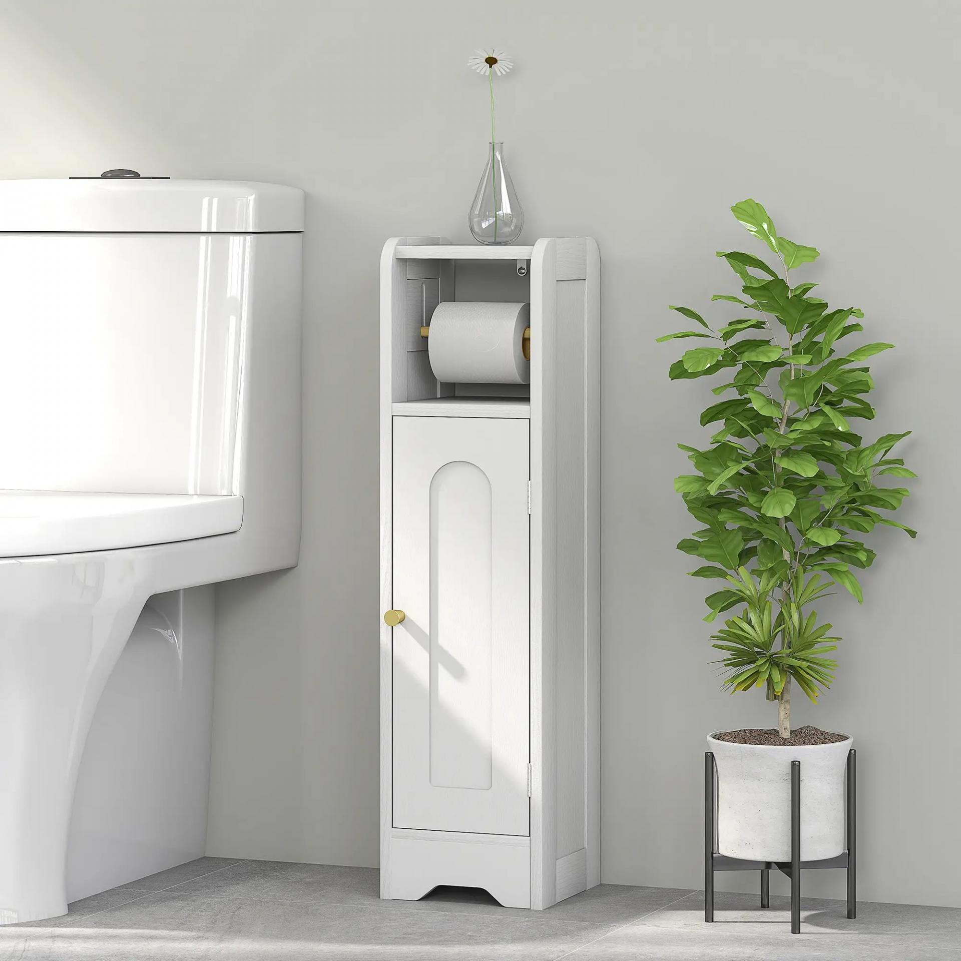 Armario de Baño Estrecho Mueble Auxiliar de Baño con Estante Ajustable y Portarrollos de Papel 21x20x79 cm Blanco