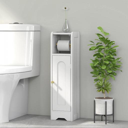 Armario de Baño Estrecho Mueble Auxiliar de Baño con Estante Ajustable y Portarrollos de Papel 21x20x79 cm Blanco