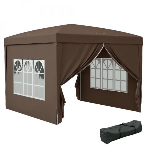 Carpa Plegable Pop-up 3x3 m con 4 Paredes Laterales Anti-UV y Bolsa de Transporte Café [9]