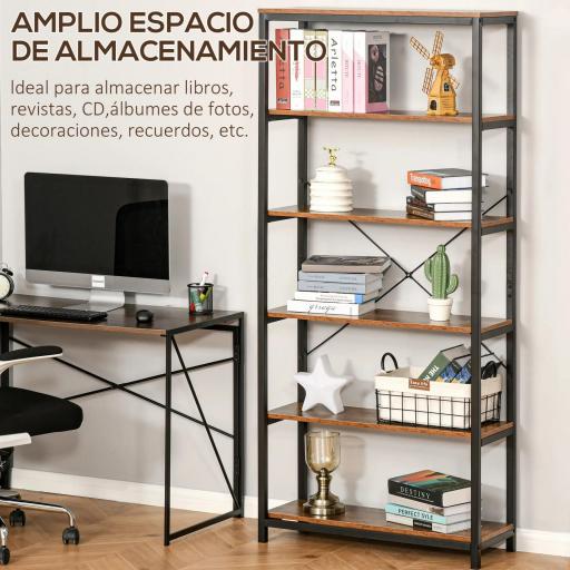 Estantería Estilo Industrial Retro con 6 Estantes Abiertos para Libros y sistema Antivuelco Almacenaje para Salón Oficina 80x30x180 cm Marrón Rústico [4]