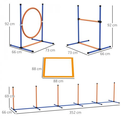 Juego de Agilidad para Perros de 4 Piezas con Piquetes para Slalom Zona de Reposo Valla y Anillo de Salto Naranja y Azul [1]