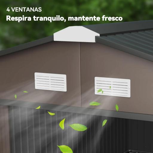 Cobertizo de Jardín Exterior 12,4 m² 340x386x200 cm con Puerta Corredera Techo Inclinado y 4 Ventanas Marrón [7]