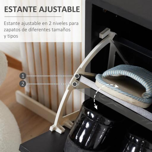 Zapatero de Entrada Recibidor con 2 Cajones y Estantes Ajustables Zapatero Estrecho para Pasillo 60x24x80 cm Negro [4]