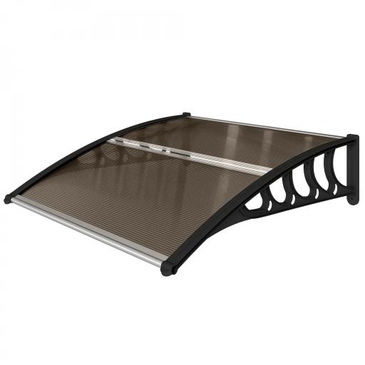 Marquesinas Exterior para Puertas y Ventanas, 103x96,5 cm, Tejadillo de Protección contra Sol y Lluvia, con Cubierta de Policarbonato, Soportes de PP y Regleta de Aluminio, Marrón [8]