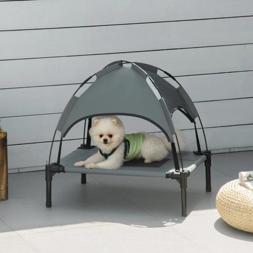 Cama Elevada para Mascotas con Toldo Extraíble Tela Transpirable al Aire Libre para Interior y Exterior 61x46x62 cm Gris