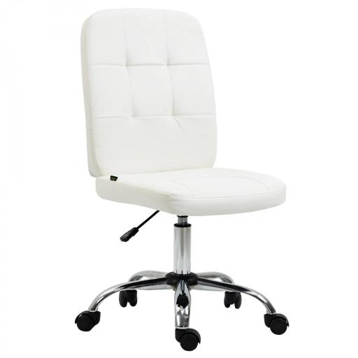 Silla de Oficina sin Brazos Silla de Escritorio Giratorio de Piel Sintética con Altura Ajustable 45x59x90-100 cm Blanco [9]
