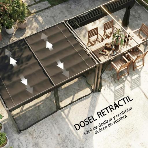 Pérgola de Jardín 3x4 m con Techo Retráctil 4 Laterales de Malla UPF30+ Cenador de Jardín para Patio Exterior Gris [4]