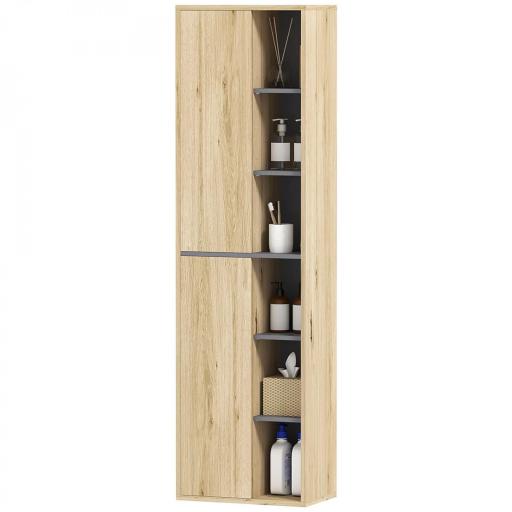 Columna de Baño de Pared Armario de Baño con Compartimentos Abiertos y 2 Puertas 40x24x141,5 cm Natural [2]