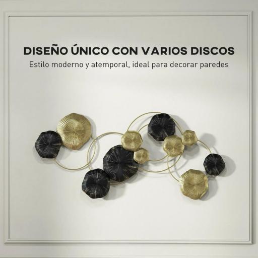 Decoración de Pared de Metal con Forma de Hoja de Loto Escultura de Pared para Decoración Hogar 84x35 cm Dorado y Negro [2]