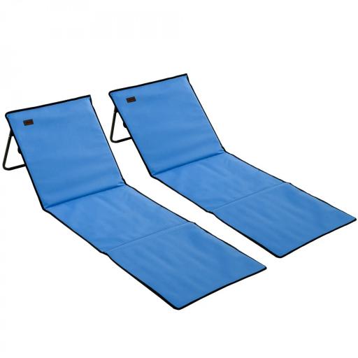 Conjunto de 2 Esterillas de Playa Plegable con Respaldo Reclinable y Bolsa de Transporte 142x51x40 cm Azul [2]