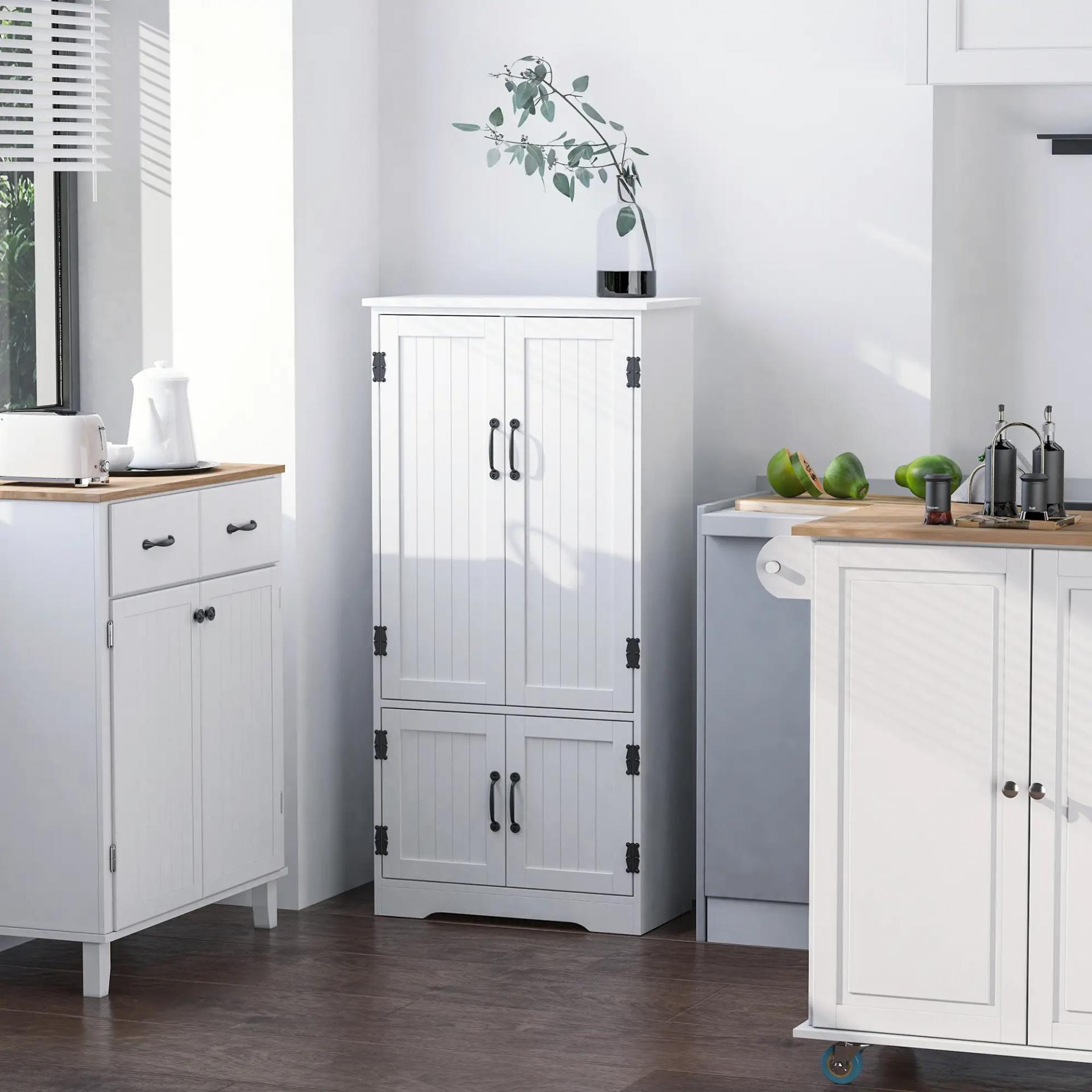 Alacena de Cocina Aparador Alto de Cocina Mueble Auxiliar con 4 Puertas y Estantes Ajustables 60x30x123 cm Blanco
