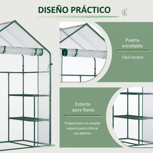 Invernadero de Jardín con 4 Estantes 1 Puerta con Cremallera para Cultivo de Plantas Flores 142x73x195 cm Verde [4]