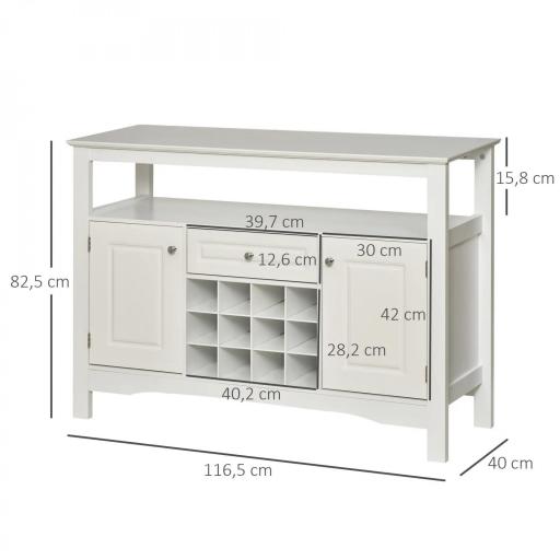 Aparador de Comedor con 1 Cajón 1 Estante Abierto 2 Puertas y Botellero para 12 Botellas 116,5x40x82,5 cm Blanco [1]