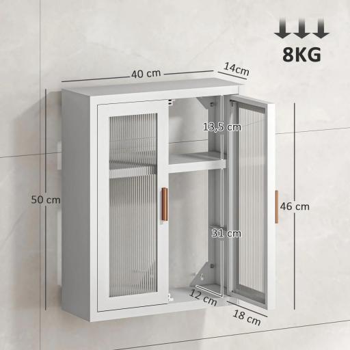 Armario de Baño de Pared Mueble de Baño Colgante Moderno con Estante Ajustable Puertas de Acrílico Blanco [1]