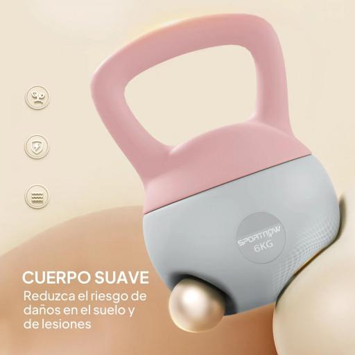 Pesa Rusa 6 kg Kettlebell Relleno de Arena Metálica y Mango Antideslizante para Entrenamiento en Casa 19x19x28 cm Rosa [4]