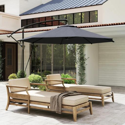 Parasol de Jardín Excéntrico Sombrilla con Funda para Sombrilla Protección UV 50+ y Base Cruzada Ø290x243 cm Gris Oscuro [6]