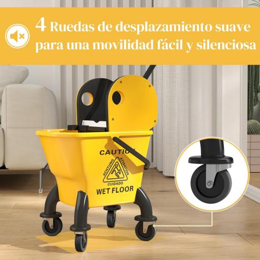 Cubo de Fregona con Ruedas y Escurridor Desmontable de Prensa Capacidad 26L Incluye Fregona y Asa Amarillo [3]