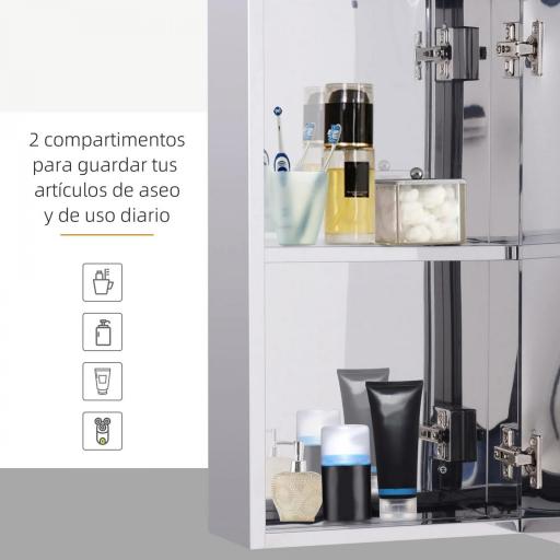 Armario de Baño con Espejo Armario de Pared con Puerta 2 Estantes y Marco de Acero Inoxidable 30x14x55 cm Plata [6]