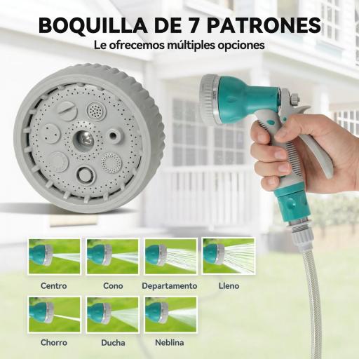 Manguera Retráctil de Pared con Carrete de 10+1 m con Retorno Enrollado Automático y Boquilla de 7 Funciones Gira 180° [6]