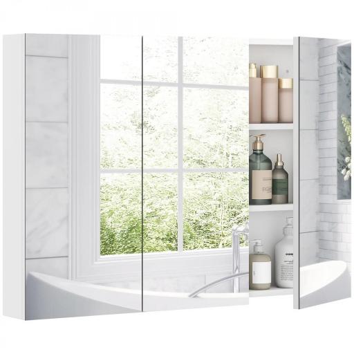 Armario de Baño con Espejo Armario de Pared con 3 Puertas Estantes Ajustables 91,5x11,5x65 cm Blanco [9]