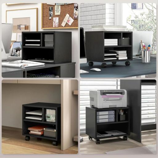 Soporte de Impresora con Ruedas Compartimentos Abiertos para Oficina Estudio 40x30x36 cm Negro [5]