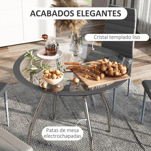 Juego Mesa de Comedor y 4 Sillas Conjunto de Muebles de 5 Piezas Mesa Redonda Ø90x75 cm y 4 Sillas 42x52x96 cm Gris [5]