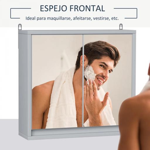 Armario de Baño con Espejo con 2 Puertas y Estante Ajustable Mueble Colgante de Baño para Aseo Estilo Moderno 48x14,5x45 cm Gris [7]