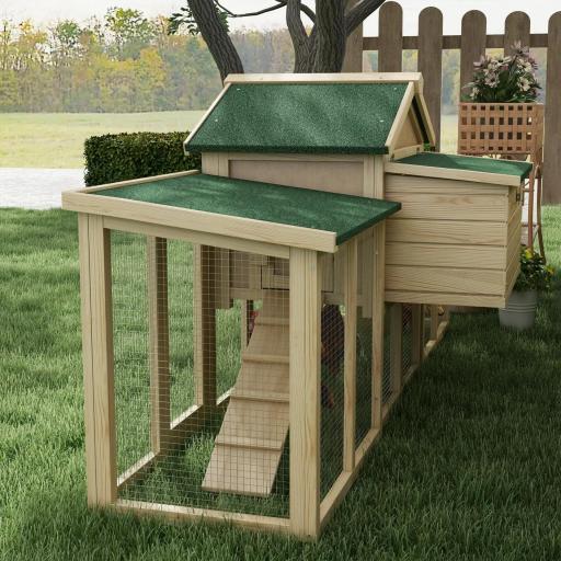 Gallinero de Madera 204x85x93 cm Jaula para 2-4 Gallinas con Nido Bandeja Extraíble Techo de Asfalto y Rampa Natural [7]
