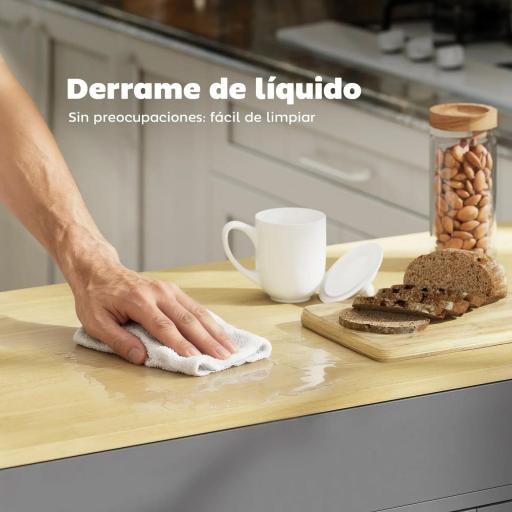 Isla de Cocina con Ruedas Encimera Extensible 4 Puertas Estantes Ajustables Especiero y Soporte para Toallas Gris [6]