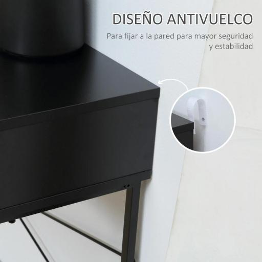 Mesa de Consola Estrecha con 2 Cajones Diseño de Líneas Talladas Estilo Moderna Negro y Roble [5]