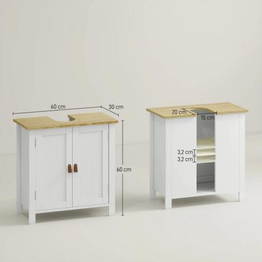 Mueble bajo Lavabo Mueble de Lavabo con Pie con 2 Puertas 2 Mangos y Estante Ajustable sin Lavabo 60x30x60 cm Blanco [1]