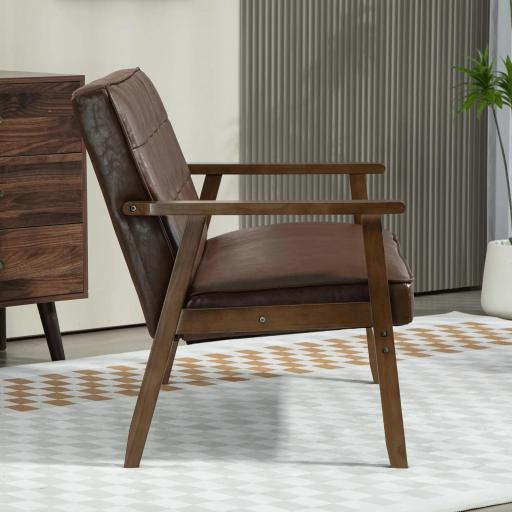 Sofá de 2 Plazas Tapizado en PU con Reposabrazos de Madera Respaldo Acolchado Carga 250 kg Marrón [9]