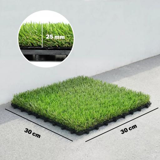 Césped Sintético de 22 Piezas Alfombra Césped Artificial 30x30 cm con Altura de Hierba 25 mm Drenaje Automático Verde [1]