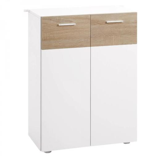 Armario de Suelo para Baño con 2 Puertas y Estantes Interiores Ajustables Mueble Auxiliar de Madera Multiusos para Salón Cocina Comedor 60x30x85 cm Blanco [5]