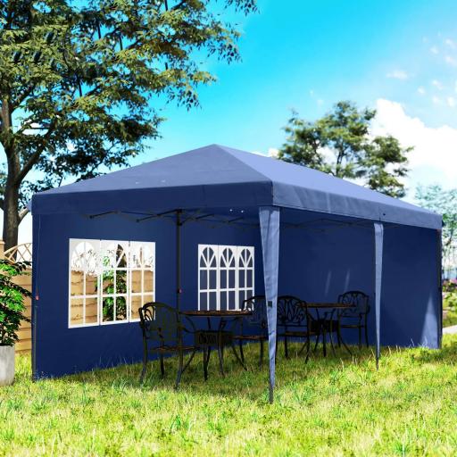 Carpa Plegable 6x3 m Pop-up con 4 Laterales Desmontables Cenador de Jardín con 2 Ventanas y Bolsa de Transporte Azul [2]