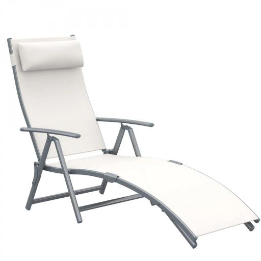 Tumbona de Jardín Plegable con Respaldo Ajustable en 7 Niveles Almohada y Reposabrazos 137x63,5x100,5 cm Beige [8]