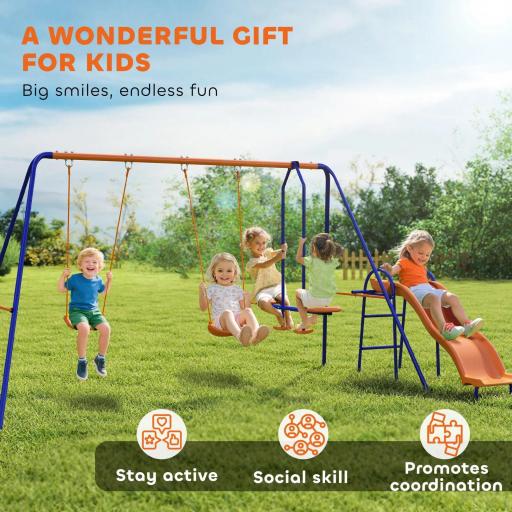 Columpio Infantil 4 en 1 Columpio para Niños con 2 Columpios Individuales 1 Columpio del Planeador 1 Tobogán Multicolor [2]