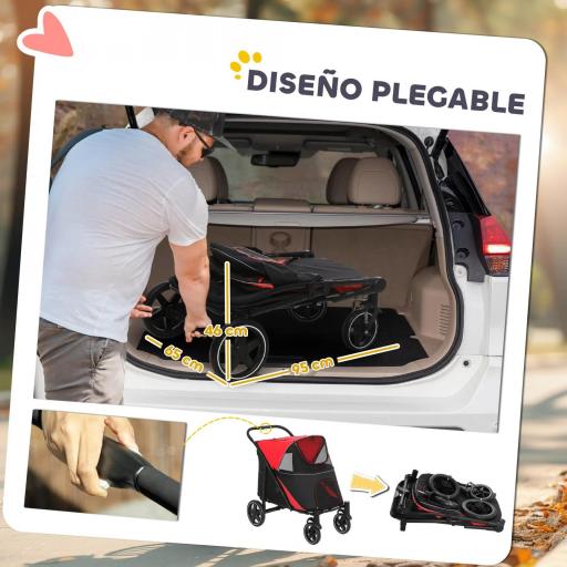 Cochecito para Perros Plegable Carrito para Mascotas con Ventanas de Malla Correas de Seguridad 112x65x100 cm Rojo [4]