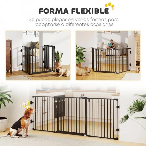 Barrera de Seguridad para Mascotas de 3 Paneles Puerta Auto Cierre y Diseño Plegable para Perros Pequeños 202,5x2x76 cm [6]