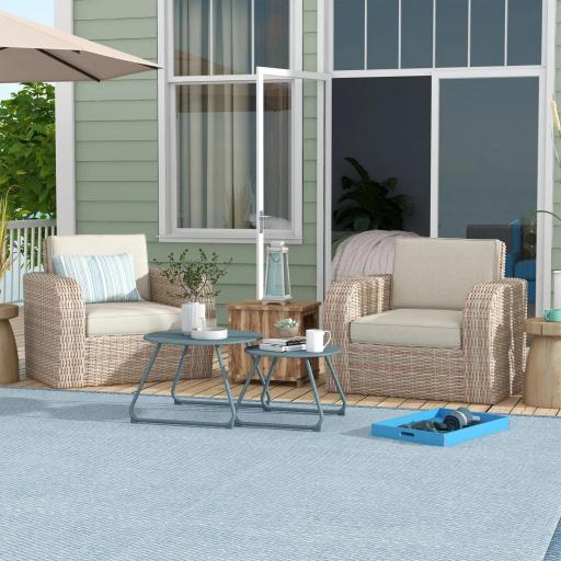 Juego de 2 Mesas de Jardín Apilables con Estructura de Metal y Recubrimiento Epoxi Anticorrosivo para Terraza Azul