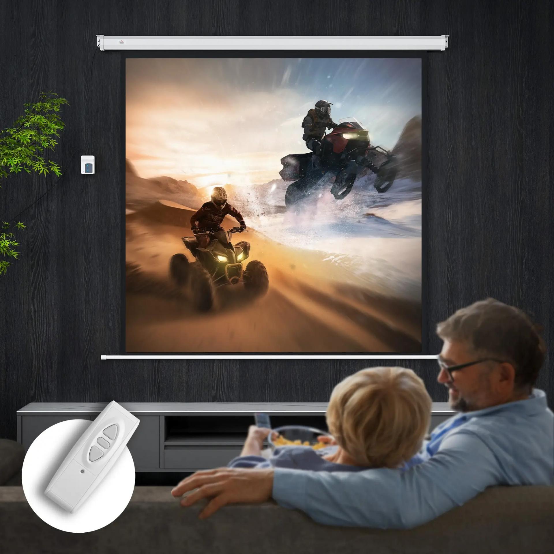 Pantalla de Proyector Eléctrica 92 Pulgadas Pantalla de Proyección con Control Remoto Formato 1:1 HD 4K Blanco