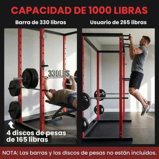 Jaula de Potencia Rack de Sentadillas con Barra Dominadas Estación de Fondos Ajustable para Casa Gimnasio Carga 460 kg [5]