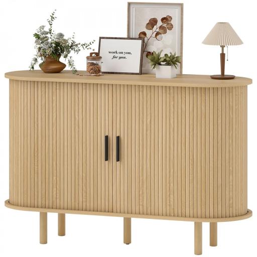 Aparador con Puertas Tambour Deslizantes 4 Compartimentos y Patas de Madera 120x40x78 cm Roble [8]
