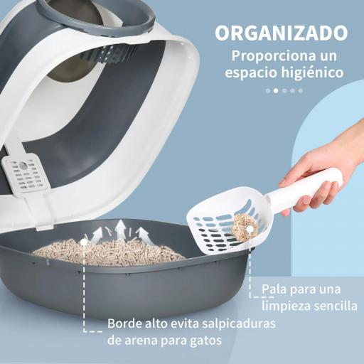 Caja de Arena para Gatos Plegable Arenero Cerrado para Gatos con Pala 52x41x38 cm Blanco y Gris [4]