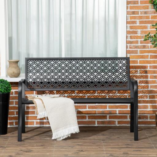 Banco de Jardín de Acero Banco de 2 Plazas con Respaldo Decorativo para Terraza Patio 127x63x83 cm Negro [4]