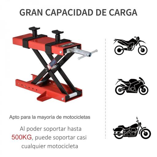 Plataforma Elevadora para Motocicletas Carga Máxima 500 kg con Altura Ajustable de 19-53 cm Soporte de Moto para Aparcar o Reparar Taller Garaje Negro y Rojo [4]