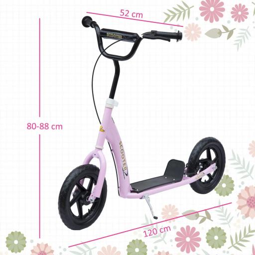 Patinete para Niños de 5-12 Años Scooter de 2 Ruedas Grandes de 12 Pulgadas con Freno y Manillar Ajustable en Altura Carga Máx. 50 kg 120x52x80-88 cm Rosa [2]