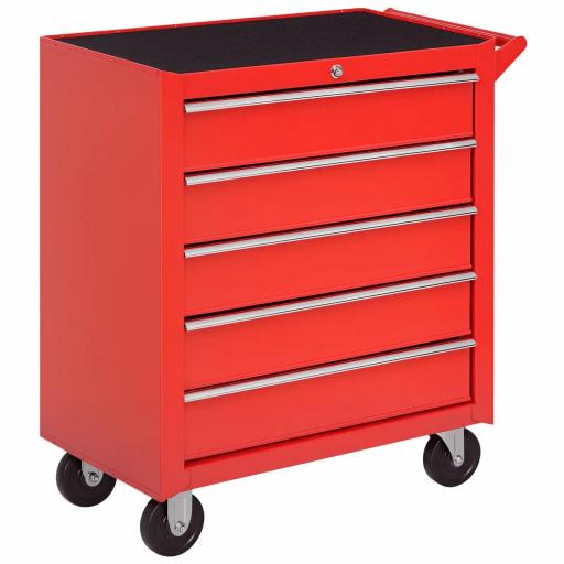 Caja Taller Carro de Herramientas con Ruedas Cerradura tipo Mueble de Almacenamiento para Taller Garaje y Hogar Chapa de Acero 69x33x75 cm Rojo [8]
