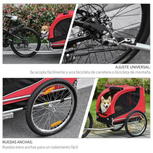 Remolque Bicicleta Perros Mascota 1 Bandera 8 Reflectores Remolque Bici 130x73x90 cm Rojo Negro [4]